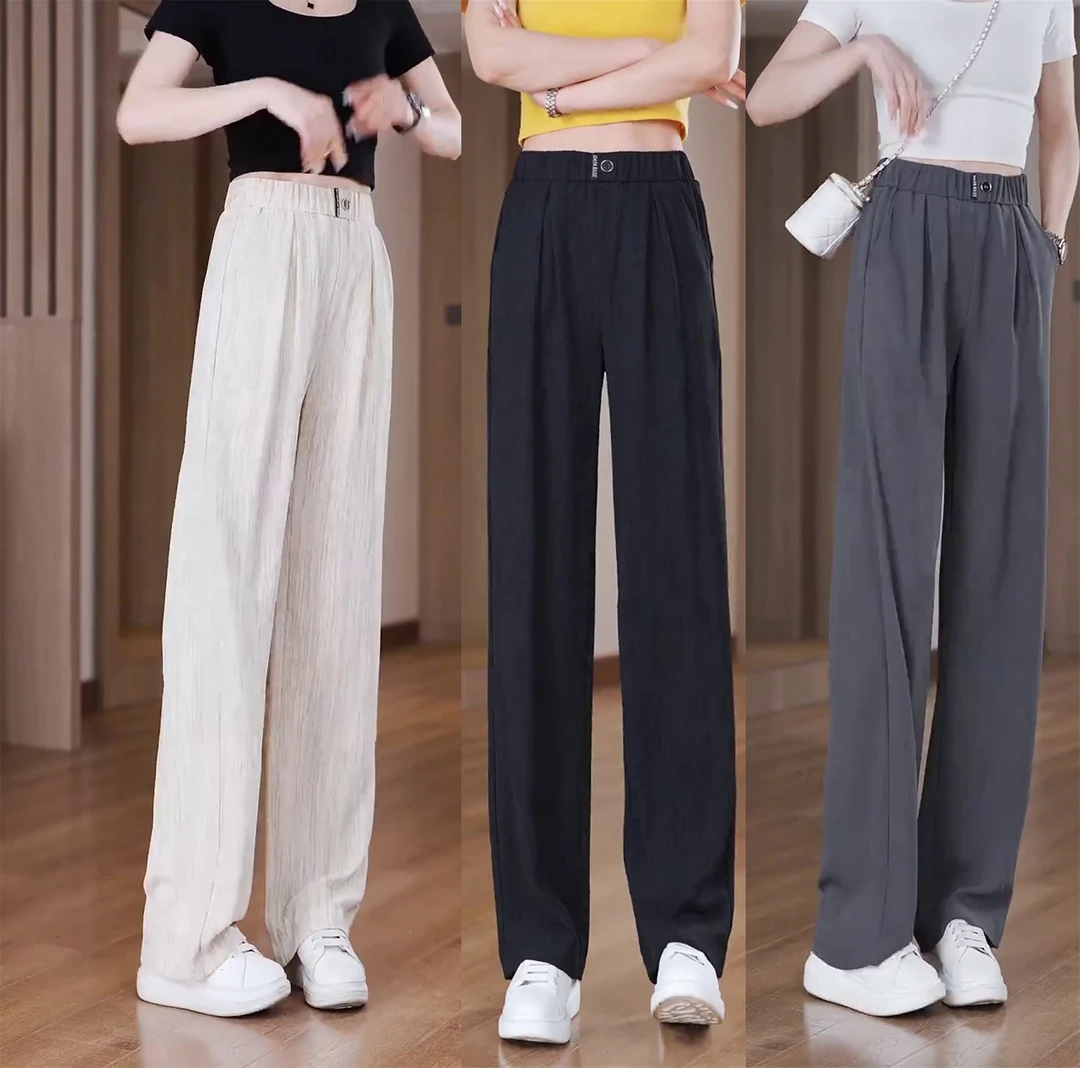 2025夏季垂感直筒裤女显瘦大码时尚高腰宽松薄款休闲裤窄版阔腿裤