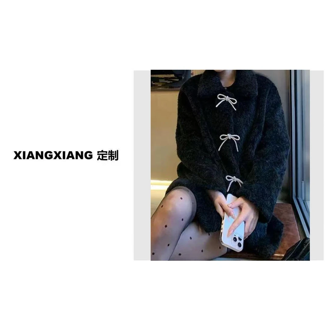 香香老板娘定制蝴蝶结扣毛毛外套#0012