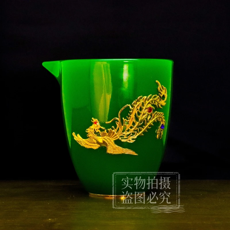 正品《龙凤呈祥》帝王绿琉璃玉瓷公道杯/容量220毫升/原正品装