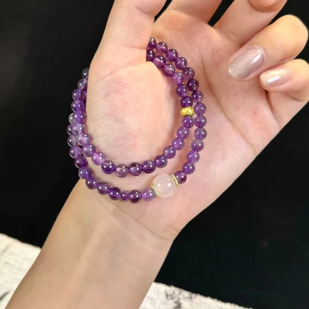 双圈紫水晶手串配玉髓路路通（多样性发一件）B-70