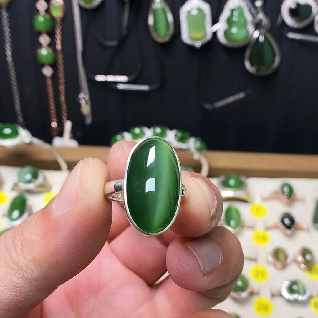 和田玉（碧玉）银S925镶嵌戒指