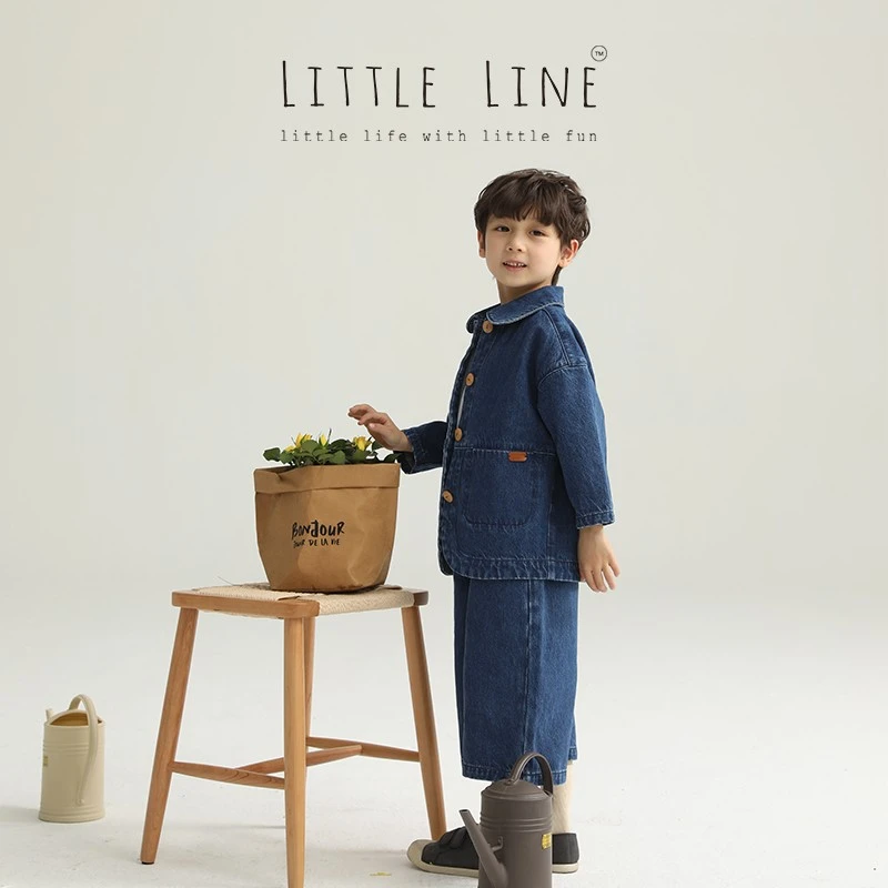 LittleLine 小圆领可爱复古牛仔外套  春秋男女童牛仔套装 清仓1