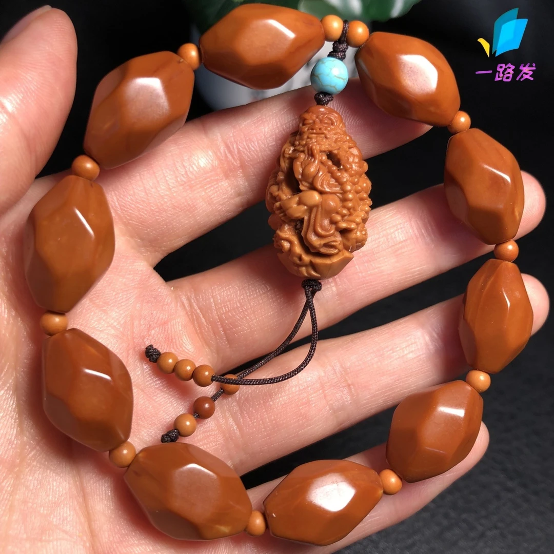 橄榄核雕刻素珠十八棱镂空达摩手串手工打磨老油核素核男女文玩