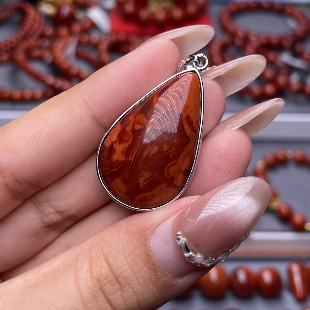 高品原矿）30mm瓦西玫红火焰纹水滴吊坠