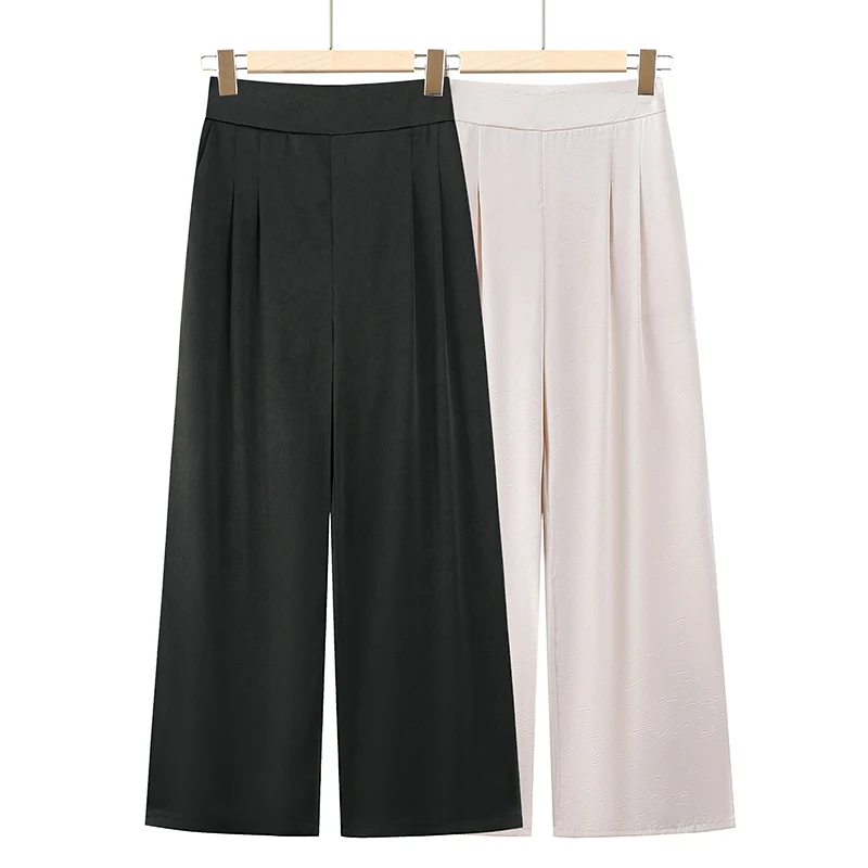 国风中式抓花阔腿裤休闲裤黑色直筒下垂感裤子长裤显瘦时髦小姨风