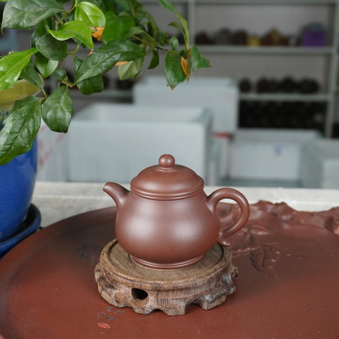 宜兴紫砂壶潘壶紫泥手工茶壶全手工手制圆壶老壶球壶紫茄泥如意壶