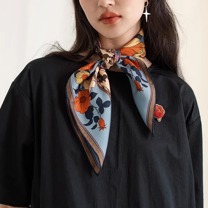 开播专供53*53cm披肩文艺印花桑蚕丝丝巾围巾方巾OL装饰领巾