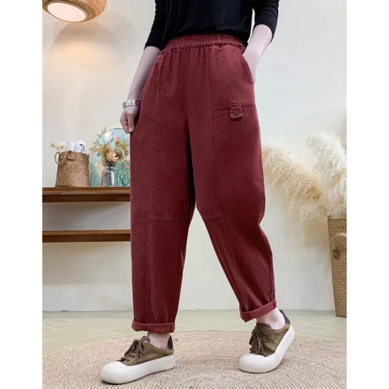 文艺女装百搭休闲九分裤女2025春季新款宽松哈伦裤萝卜裤纯色筒裤