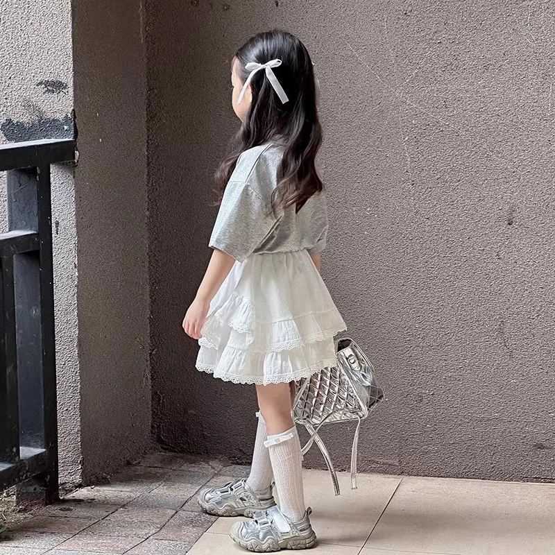 女童夏日裙子套装2025新款女孩夏季洋气时髦白色半身裙夏装两件套