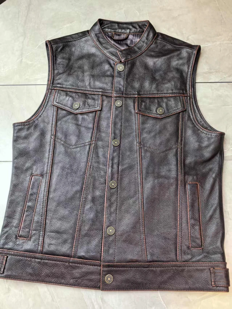 骑行 休闲立领马甲 真皮牛皮男士