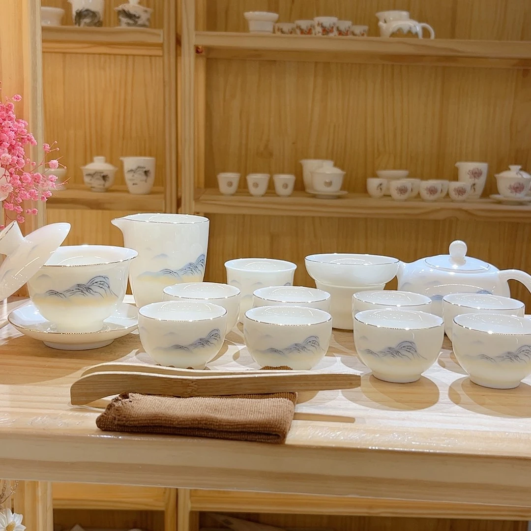 【御瓷斋】羊脂玉瓷江山如画套装16头