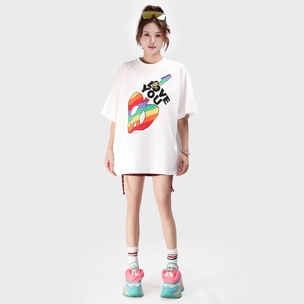 RAQTX32626春夏新款小众设计卡通字母植绒吉他印花短袖T恤