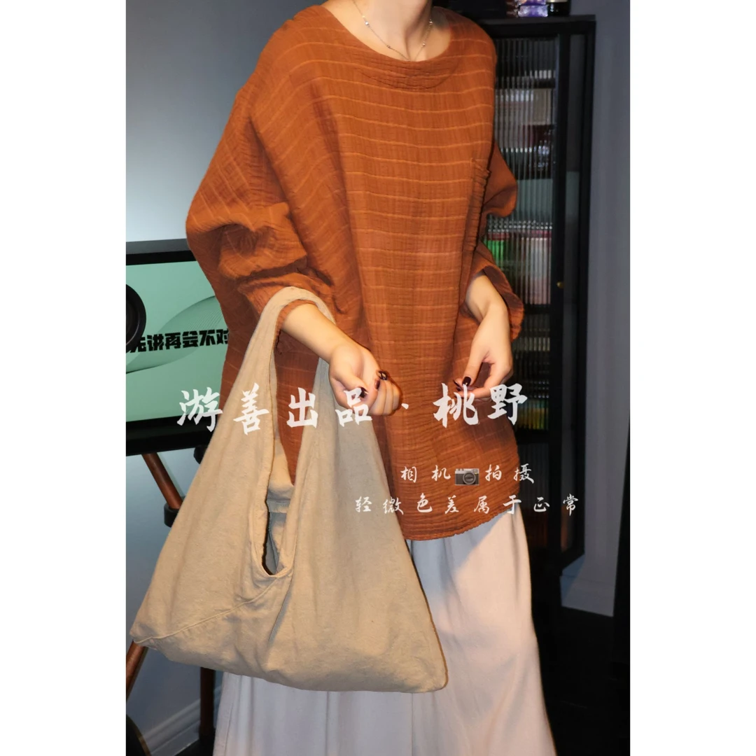 26年春夏ins显瘦气质极简亚麻T上衣长袖打底单口袋 长75胸184