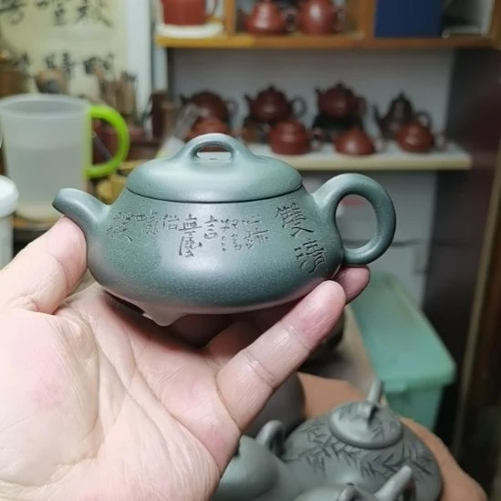 茶壶紫砂A**x老绿泥，汉堂石瓢壶，180cc容量