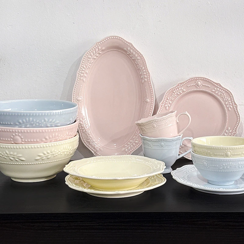 创意ins宝石珠花图案餐具 黄色蓝色粉色 家用礼品餐具 现货批发