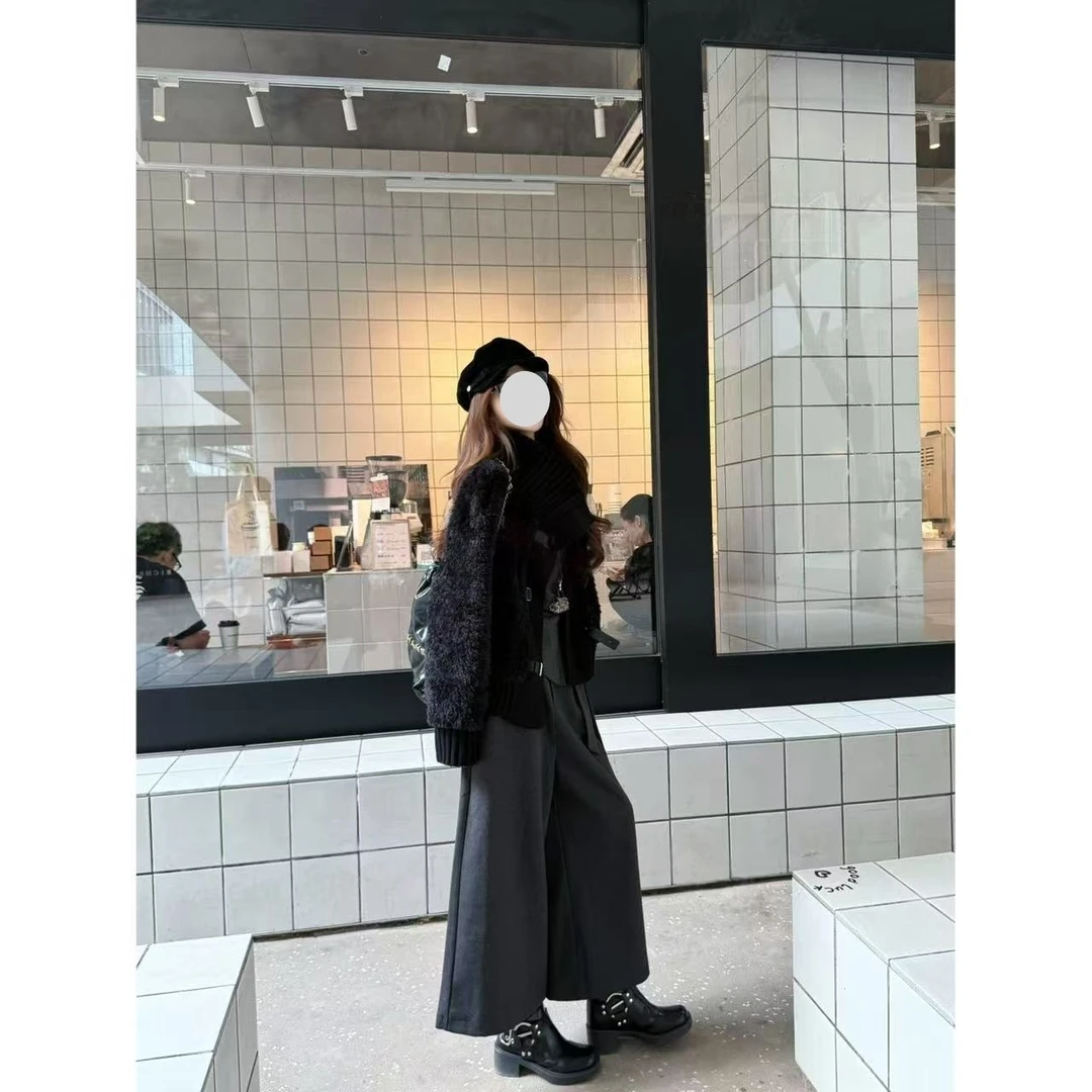 高级感针织羊羔毛外套女新款气质翻领上衣