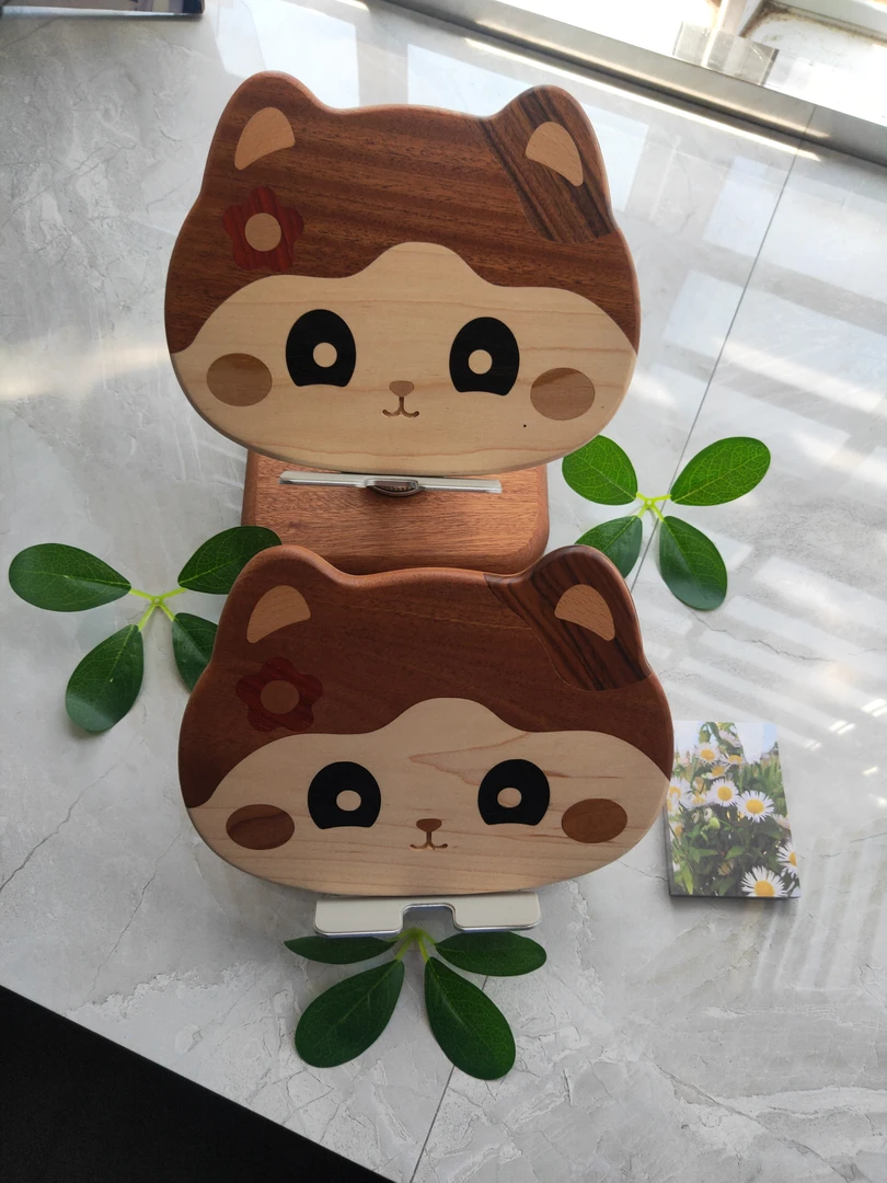 可爱卡通木制创意榉木胡桃木款三猫平板学习机支架收纳