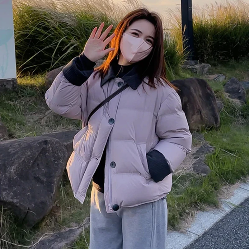 2025时尚百搭韩版撞色拼接短款服外套女冬季时尚保暖手塞衣