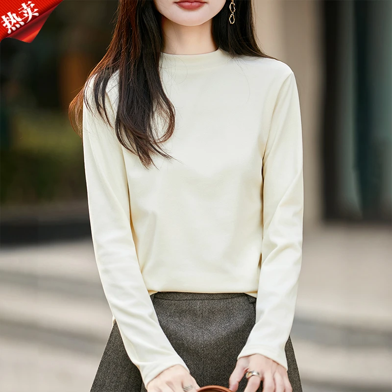 时尚品牌女装秋冬新款保暖双面绒圆领打底衫卫衣女百搭半高领绒衫