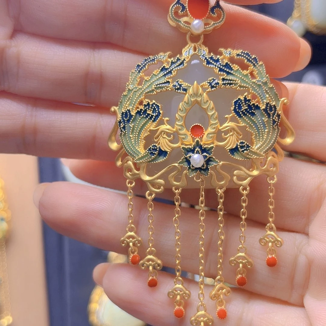 和田玉银S925镀金镶嵌颈饰