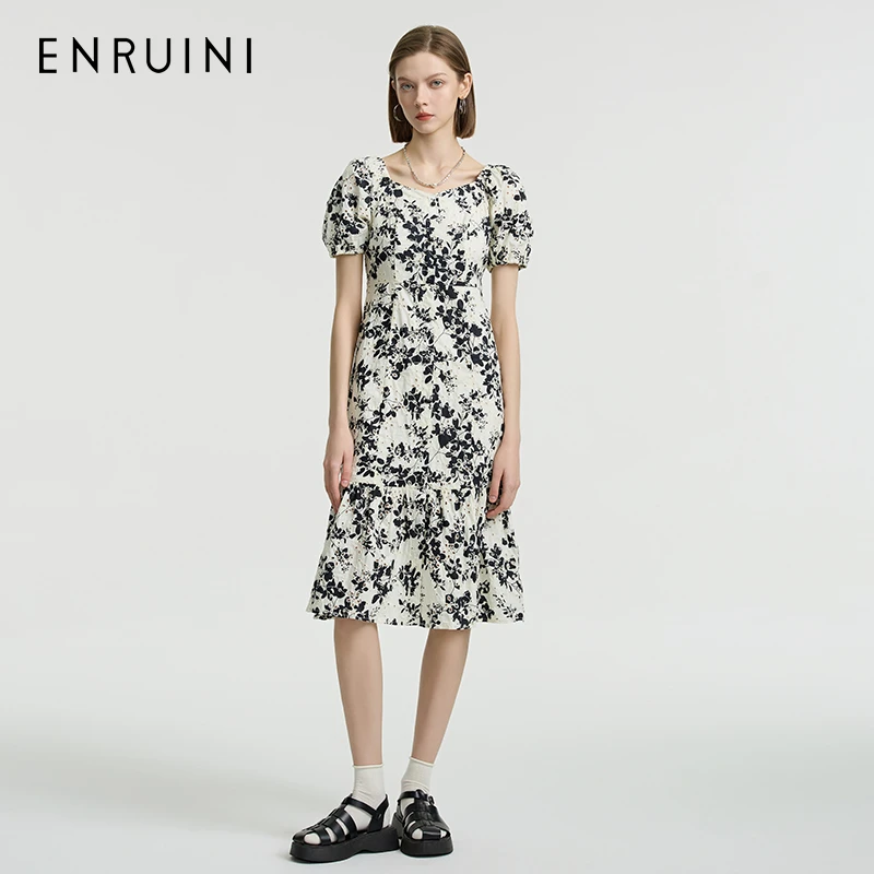 恩瑞妮2025款通勤时尚印花连衣裙休闲气质显瘦ERXL3B726