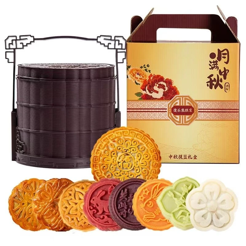 傻乐熊3层古典提篮月饼中秋佳节礼盒装节日送礼团购