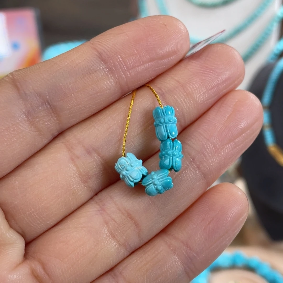 绿松石未镶嵌套链高蓝并蒂莲花