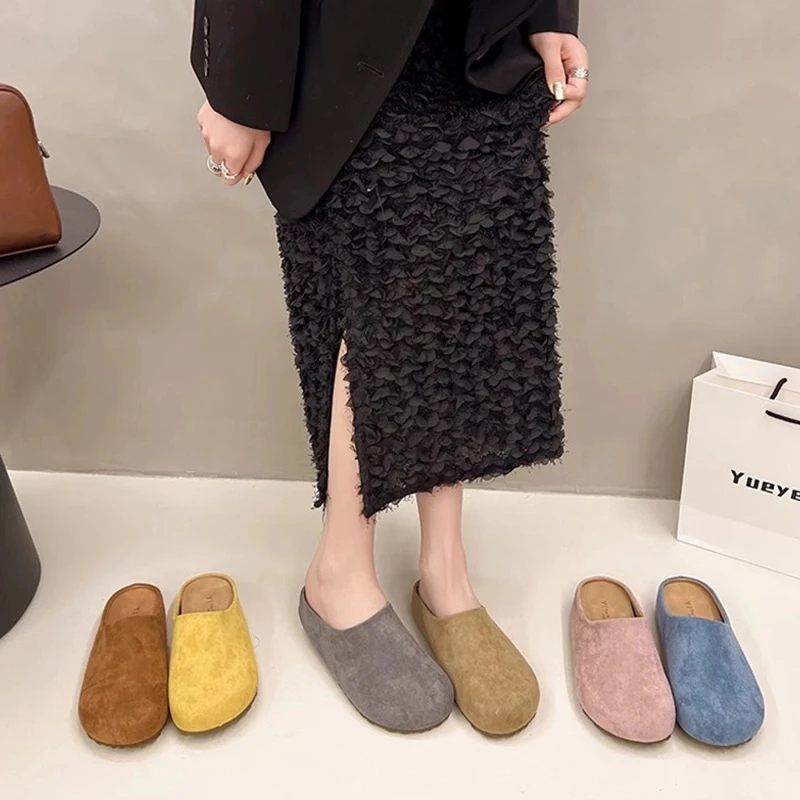 复古厚底踩屎感博肯包头半拖鞋女2025懒人一脚蹬平底勃肯鞋穆勒鞋