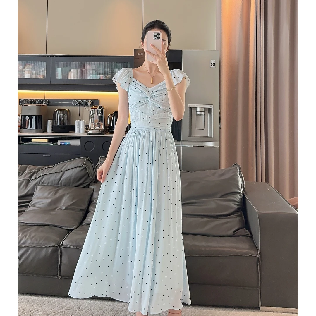 Zwinnie/詹维尼【蓝波点】遮肚子显瘦甜美仙女连衣裙 GGY202513