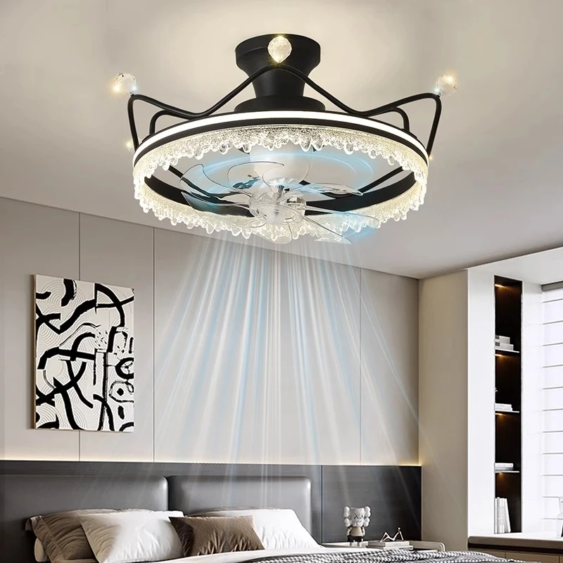 2025新款卧室风扇灯儿童房间皇冠灯现代简约轻奢主卧一体电扇吊灯