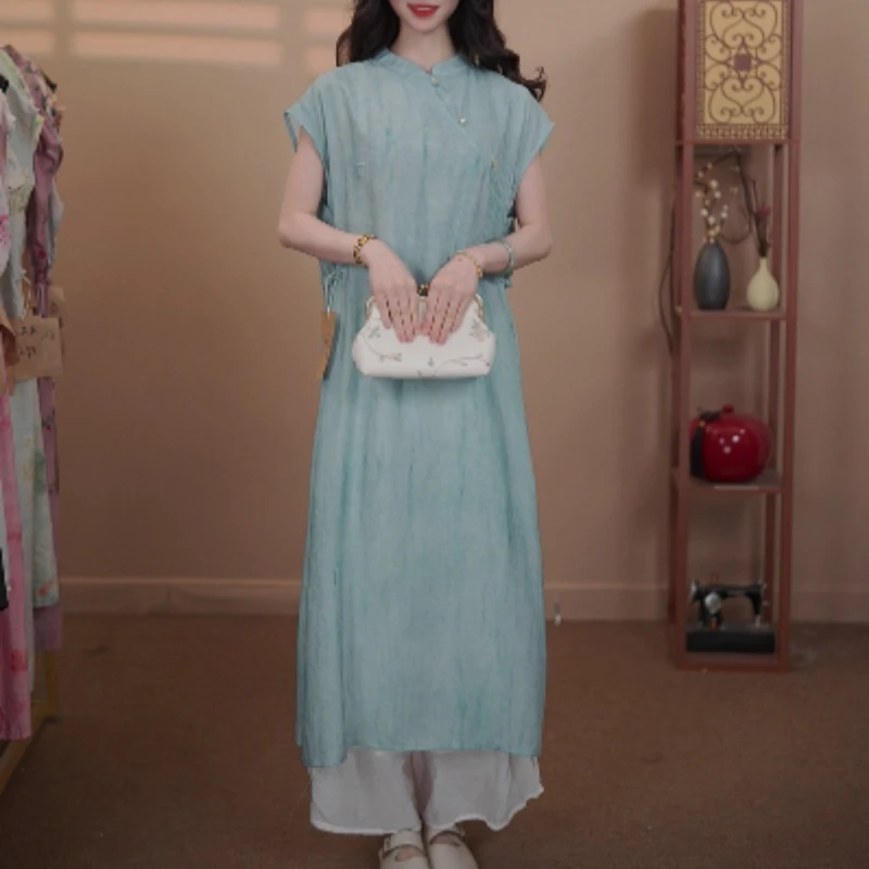 与喆原创【远山寒】月亮袖022款国风连衣裙新中式复古百搭气质显瘦
