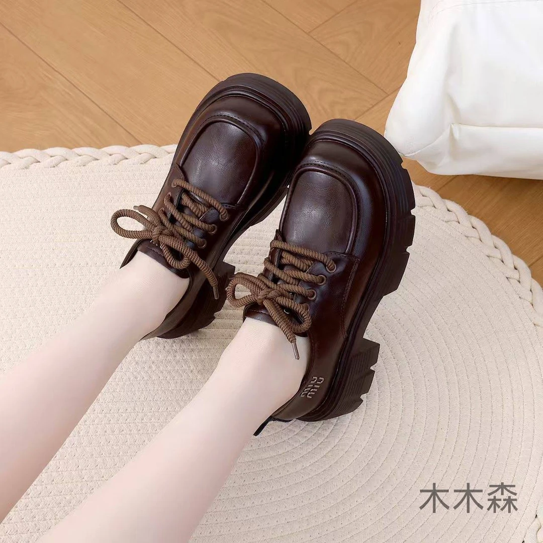 2025春季新款时尚百搭复古圆头单鞋休闲软底厚底英伦风女鞋2588