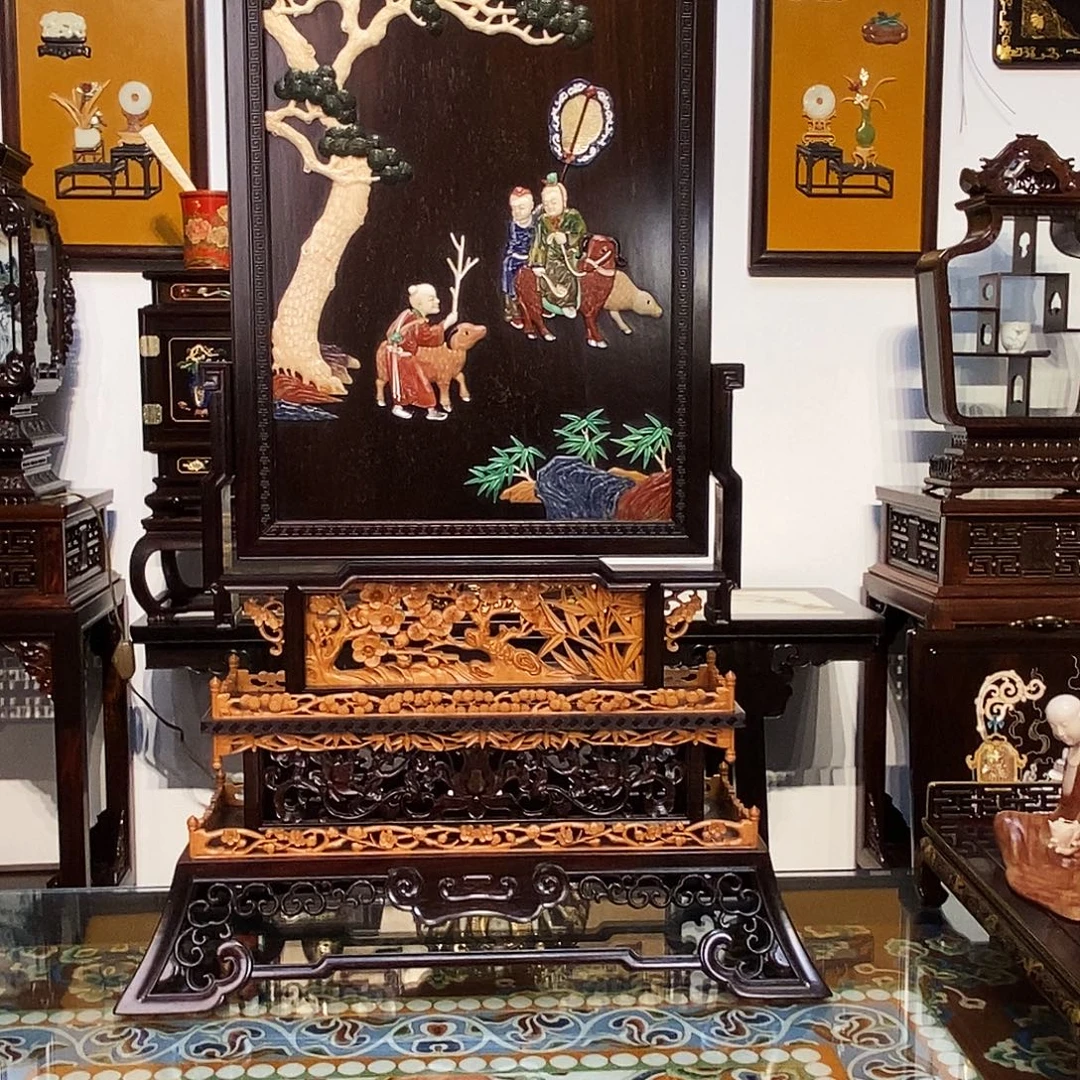 @***生红酸枝木类成套家具大红酸枝屏风