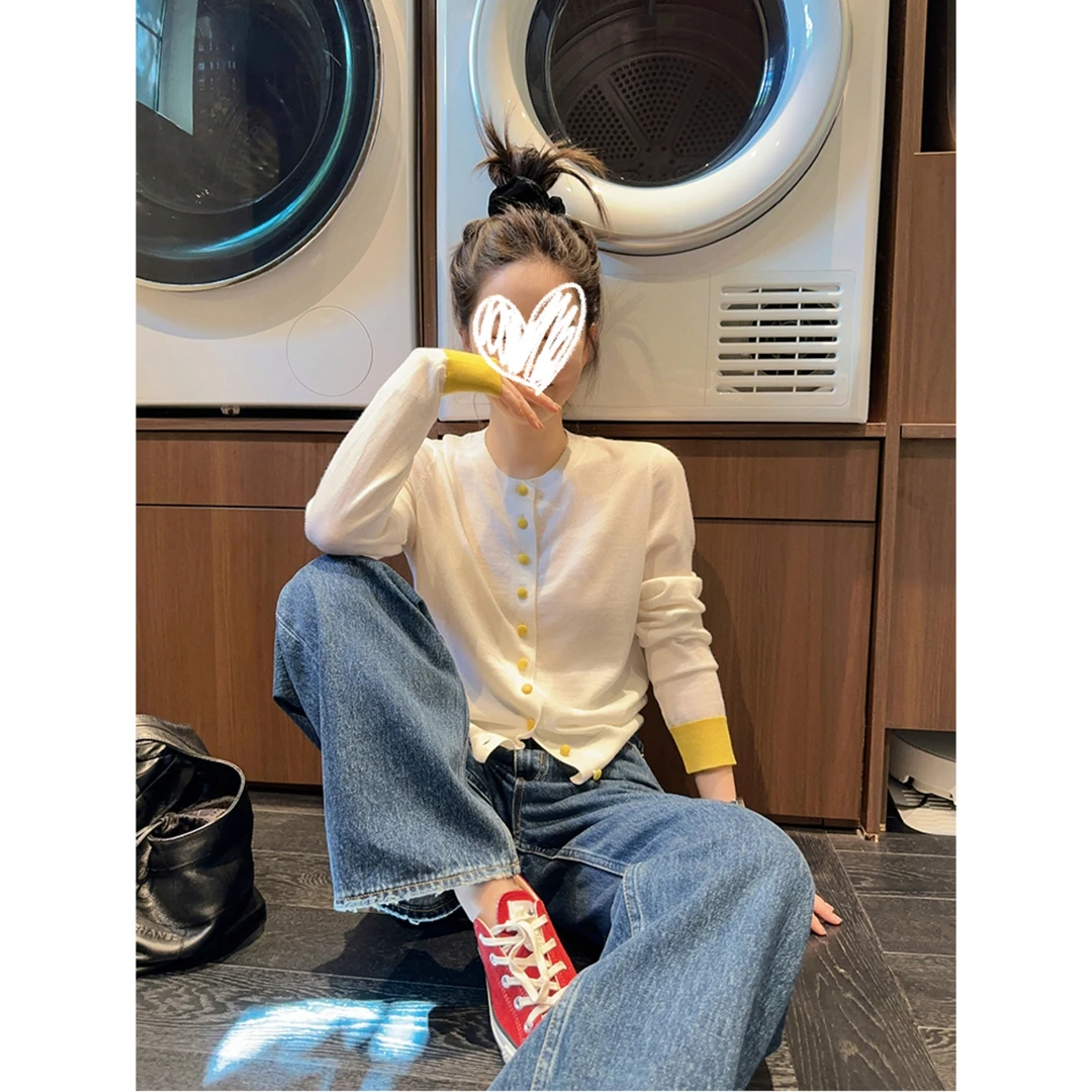 邂逅~早秋新款常规款撞色毛针织衫开衫长袖上衣Y3753