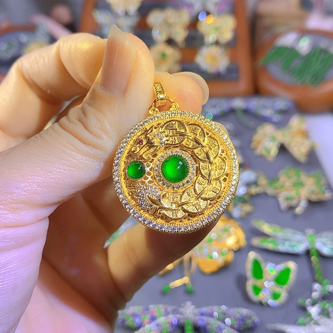 颈饰银S925镶嵌翡翠