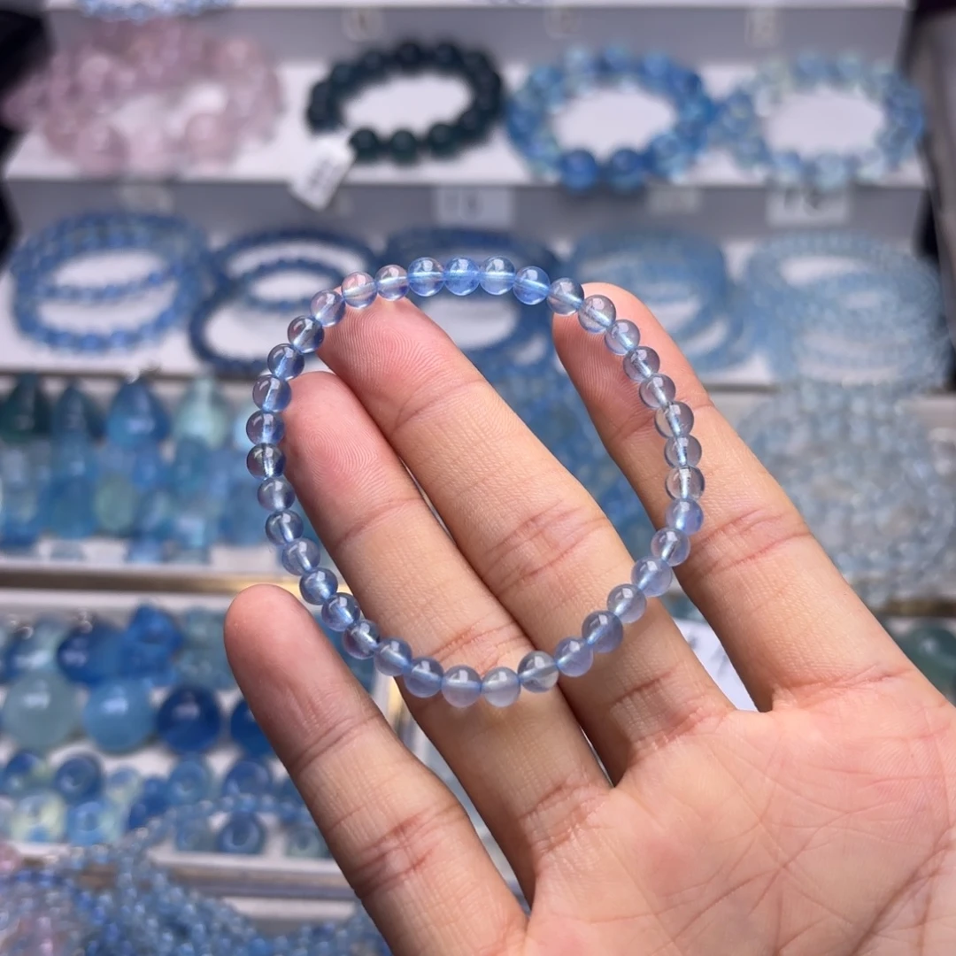 海蓝宝石未镶嵌手链海蓝宝圣蓝透体小咪