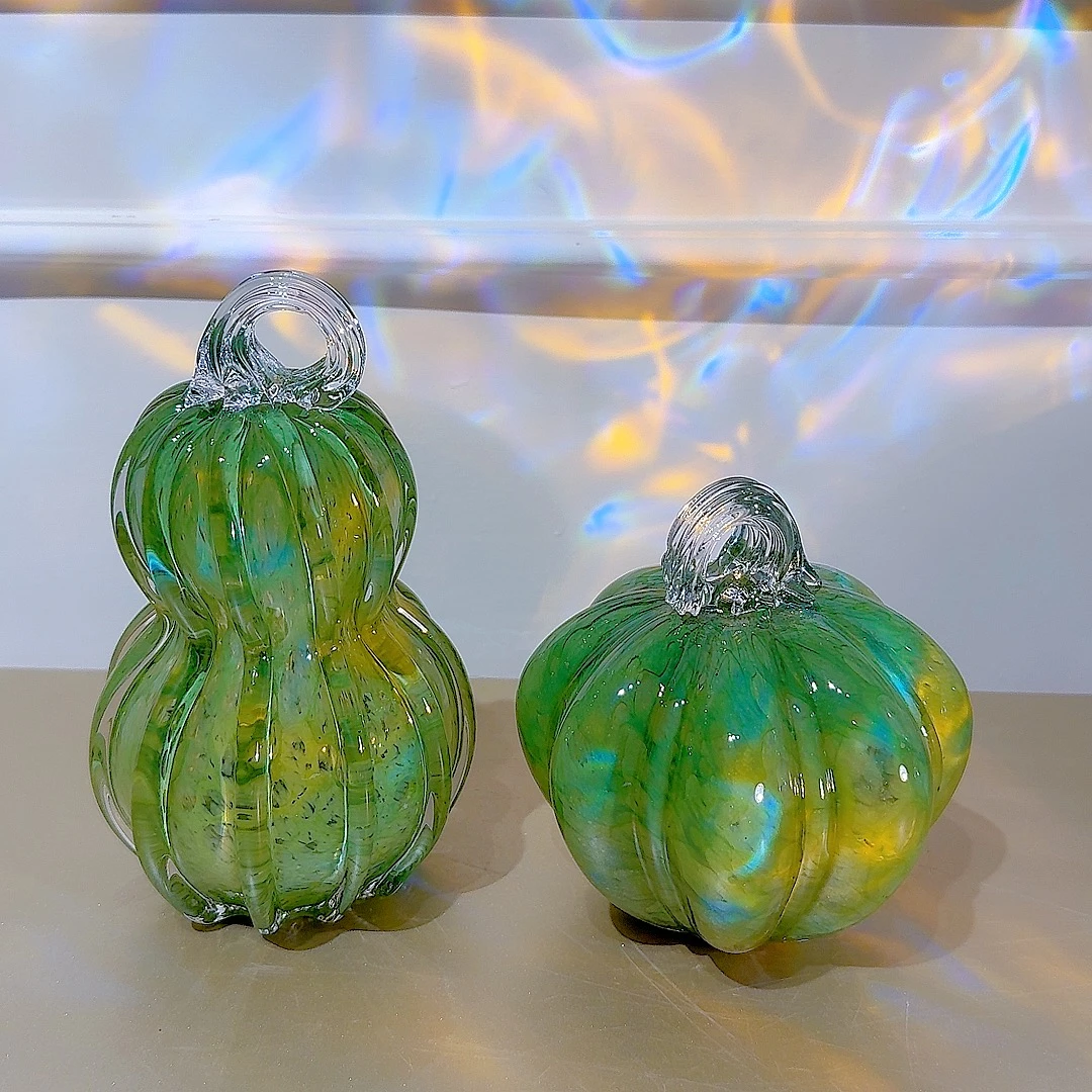 绿色手工琉璃南瓜摆件节日气氛家居装饰摆件