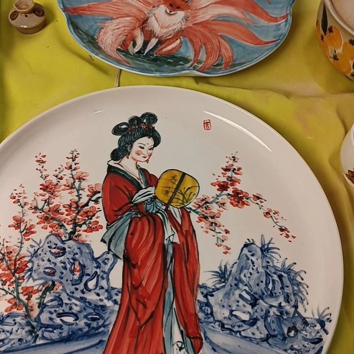 盘小*飛景德镇手绘釉下彩手