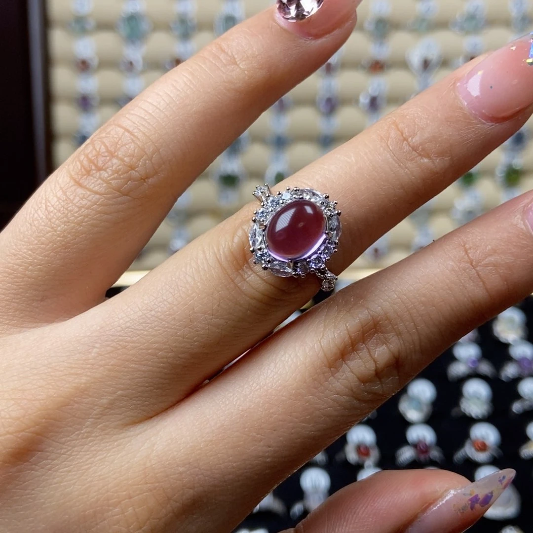 紫晶戒指银S925镶嵌烤****肠