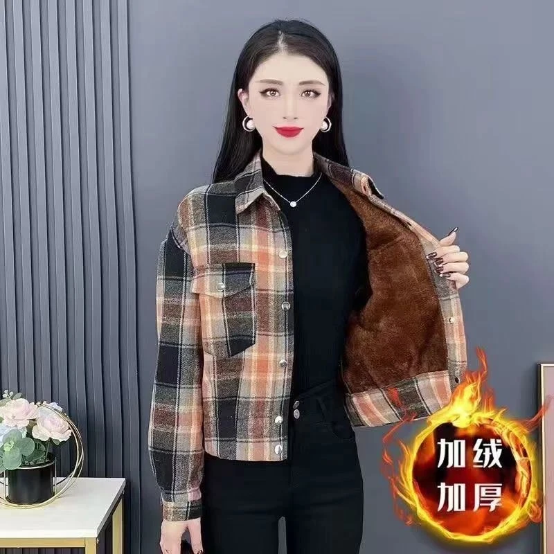 【加绒加厚-2】2025年美拉德穿搭女外套复古格子外套遮肉显瘦