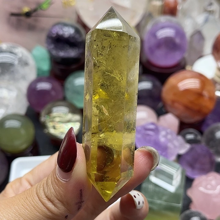 未镶嵌珠宝半成品水晶20黄水晶双尖长7.4宽2（漏价 有矿坑）