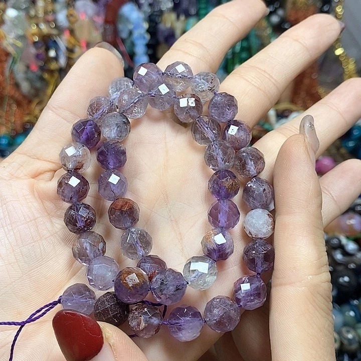 未镶嵌玛瑙/玉髓珠宝半成品天然紫幽灵卡切面10mm