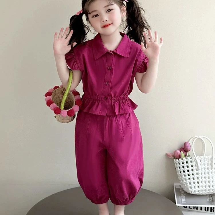 女小童韩版套装夏季2025新款女宝宝飞袖灯笼裤夏装小女孩薄款套装