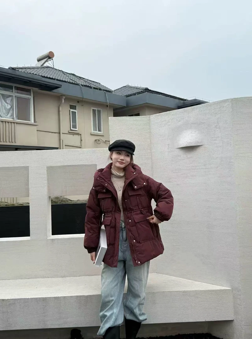 5052-4-DQ暗红色中长款外套