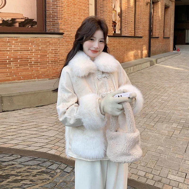 新中式国风富家千金风拼接羽绒服女2025冬季设计感盘扣白鸭绒外套