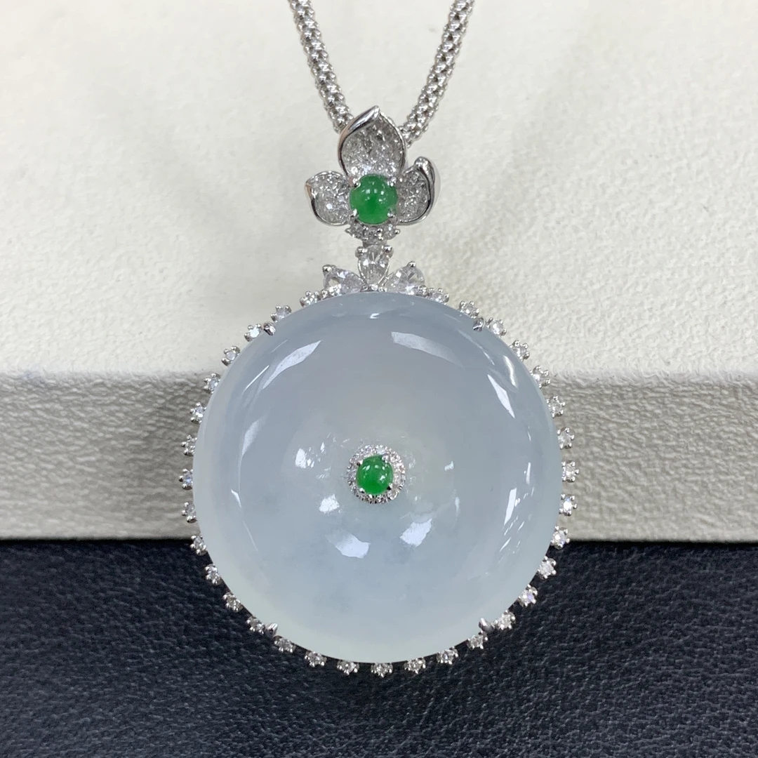 附自然光视频冰胶白冰平安扣翡翠玉石缅A18k气质