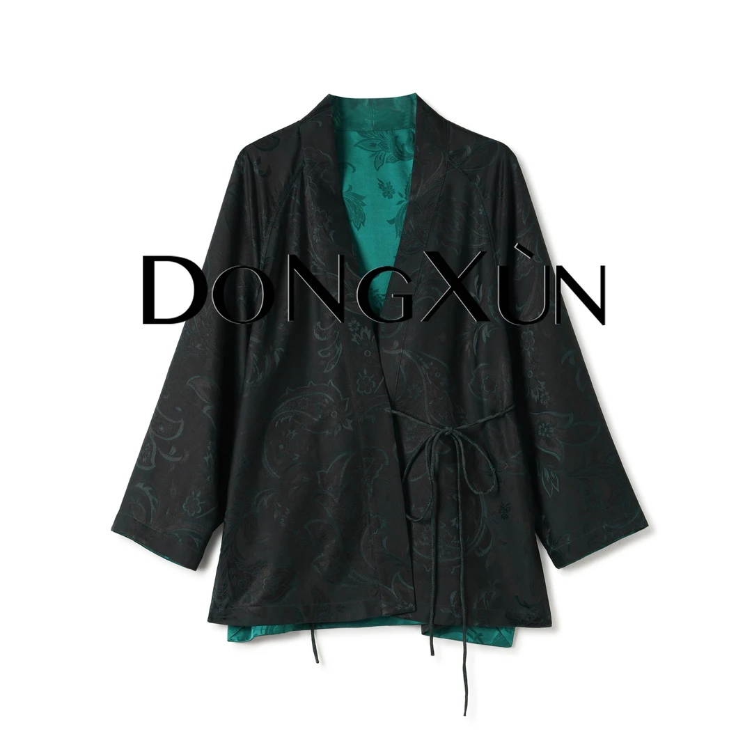 【腰果花】满分桑蚕丝香云纱真丝提花双面穿茶服外套JDX25AW065