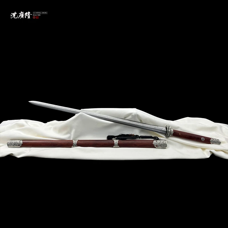 龙泉沈广隆-凌霜唐剑 白铜 血檀木 花纹钢 手工锻打 宝剑 未开刃