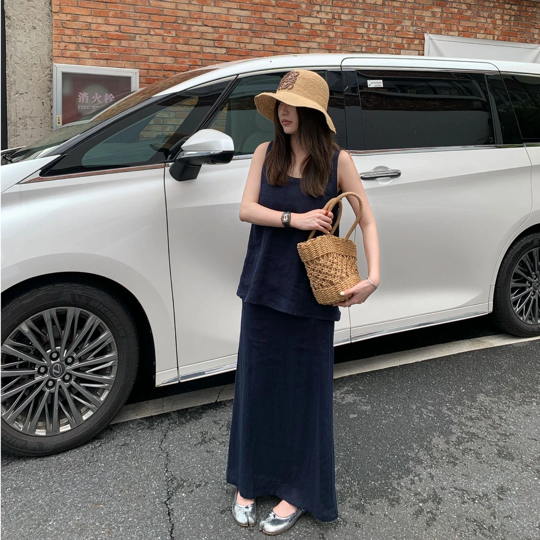 GUAGUA|无袖背心松紧腰半裙套装女夏季褶皱休闲两件套491TW699