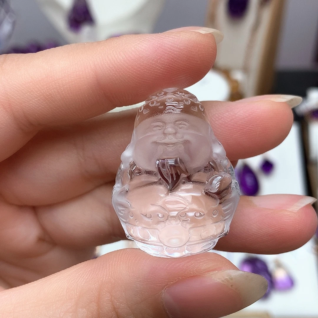 未镶嵌珠宝半成品水晶L 财神雕刻件
